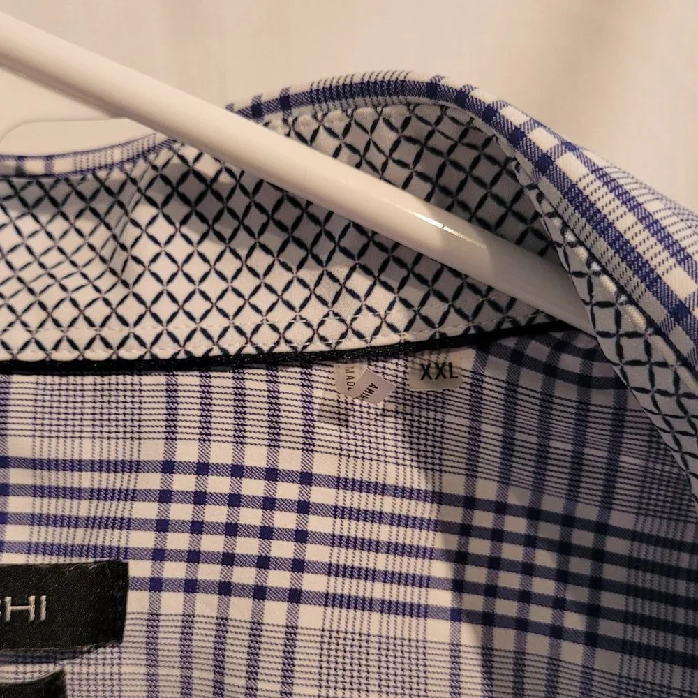 Bugatchi Shaped fit button up- Navy/White plaid pattern- Size XXL - Picture 8 of 10